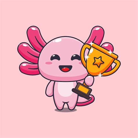 Premium Vector Axolotl Holding Gold Trophy Cup Cartoon Vector