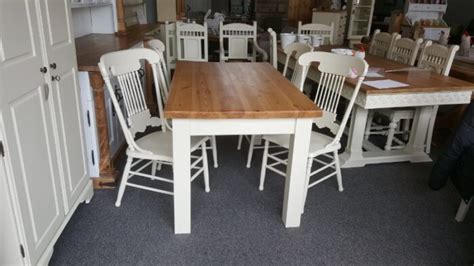 Solid Pine Farmhouse Table And 4 Oak Chairs Painted In Farrow And Ball