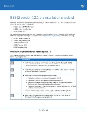 Fillable Online BES12 Version 121 Preinstallation Checklist Fax Email