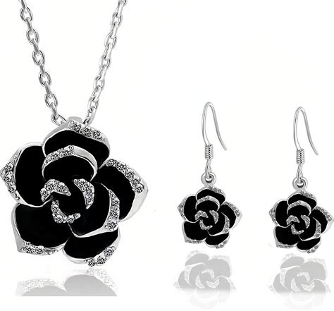 Amazon La Luen Rose Camellia Flower Necklace Earring Set Jewelry