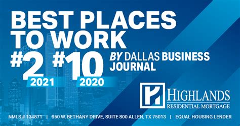 Dallas Business Journal 2021 Best Places To Work Highlands Mortgage