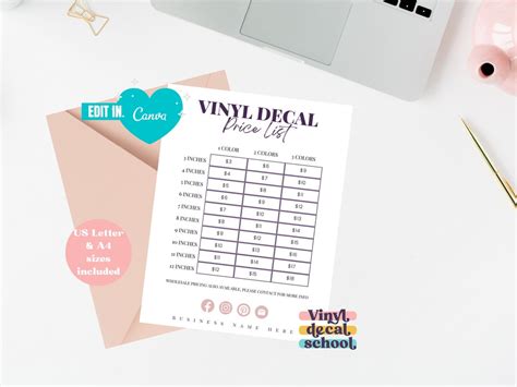 Editable Vinyl Pricing List Easy To Read Vinyl Decal Pricing Chart