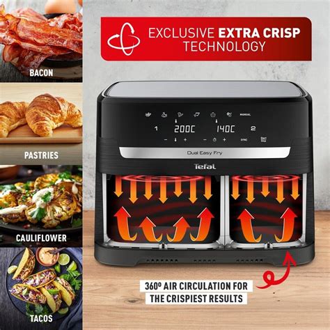 Tefal Ey901840 Dual Zone Digital Air Fryer Easy Fry Low Fat Cooking 8 3l Black Ebay