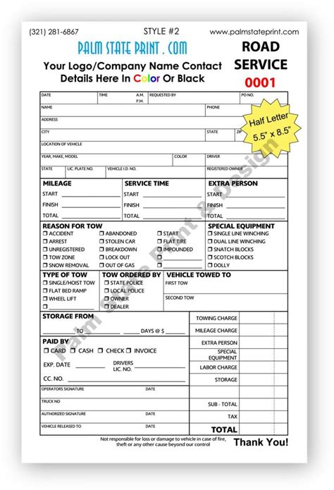 Printable Towing Invoice