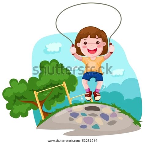 Illustration Cartoon Girl Skipping Park Stock Vector Royalty Free