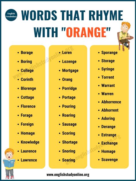 40 Interesting Words That Rhyme With Orange In English English Study