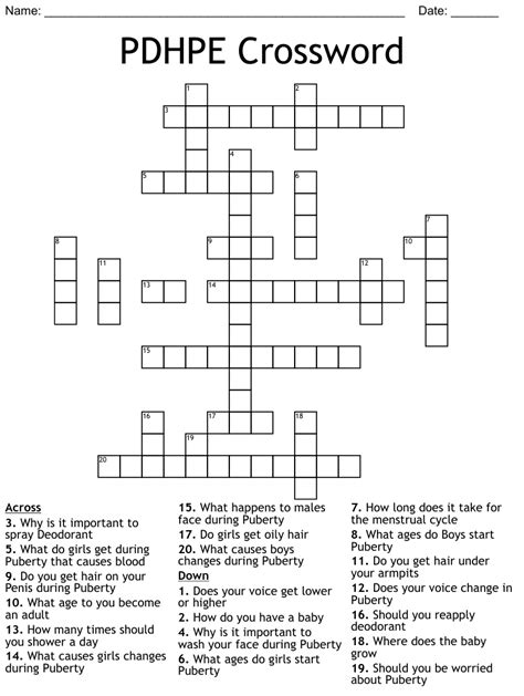 Puberty Crossword Wordmint