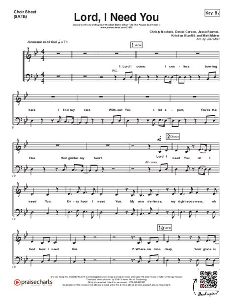 Lord I Need You Choir Sheet Music Pdf Matt Maher Praisecharts