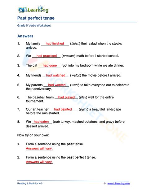 Past Perfect Tenses 4 Worksheet Worksheets Library