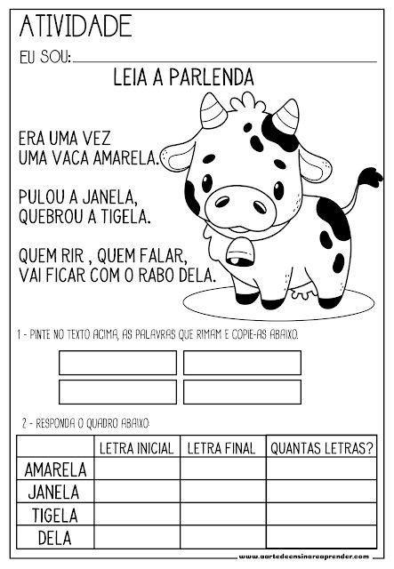 ATIVIDADE PRONTA LETRAS E SÍLABAS Atividades de alfabetização