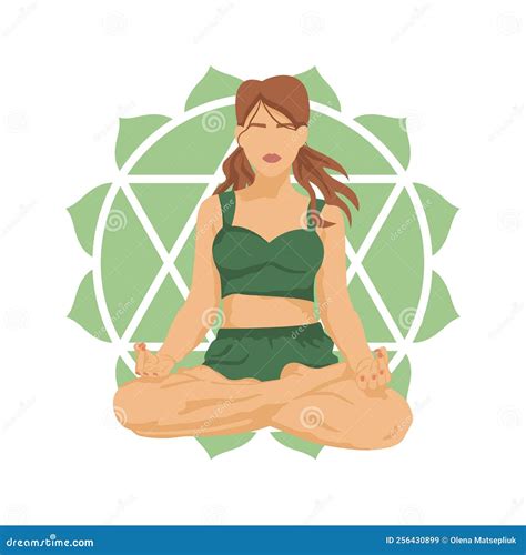 Woman Sitting In Lotus Position Practicing Meditation With Green