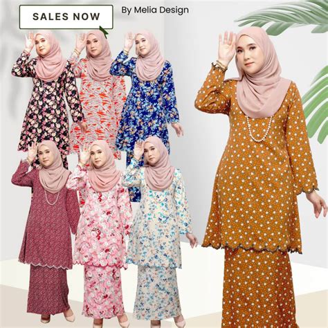 By Melia Design Baju Kurung Hot Raya 2024 Moden Riau Corak Bunga Cotton Premium Lembut Sulam