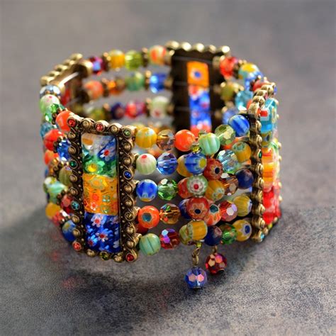 Millefiori Glass Cuff Bracelet Rainbow Wrap Bracelet Etsy