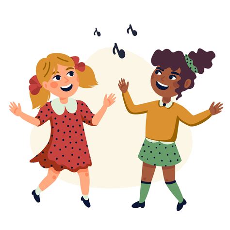 Dancing Kids, Cartoon vector illustration of happy Multicultural children. Flat style vector ...