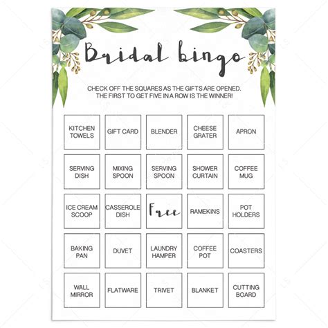 Printable Bridal Shower Bingo Cards Botanical Prefilled And Blank Cards Littlesizzle