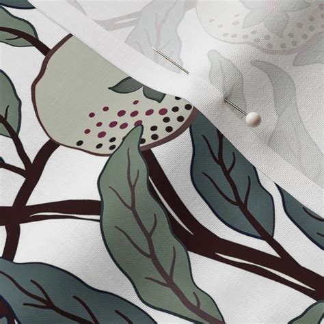 Bird And Pomegranate In Silver Sage Fabric Spoonflower