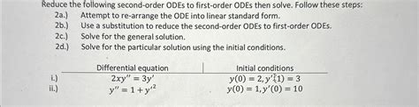 Solved Reduce The Following Second Order ODEs To First Order Chegg