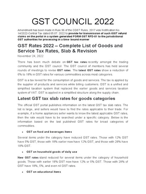 Gst Council 2022 Gst Rates 2022 Complete List Of Goods And Service Tax Rates Slab And Revision