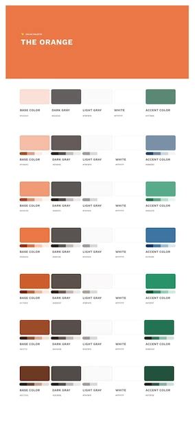 7 Nuances Différentes De Palette De Couleurs Orange Vecteur Premium