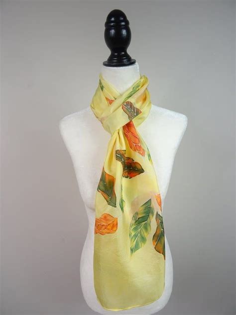 Yellow Silk Scarf Hand Painted Autumn Leaves Silk Scarf Fall Etsy