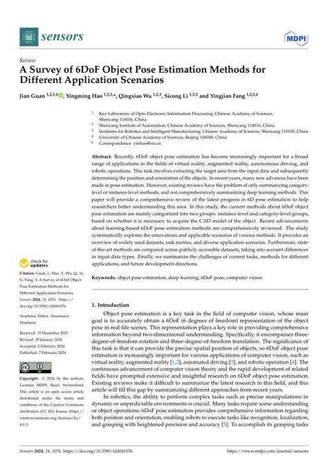 Pdf A Survey Of Dof Object Pose Estimation Methods For Different