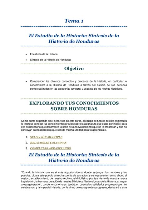 Tema 1 Historia De Honduras Tema 1 El Estudio De La Historia