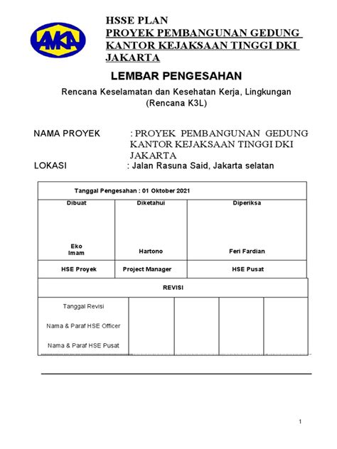 Contoh Hse Plan Total Bangun Persada Dikonversi Pdf