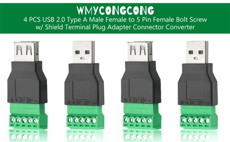 WMYCONGCONG 4 PCS USB 2 0 Type A Male Female To 5 Pin Female Bolt Screw