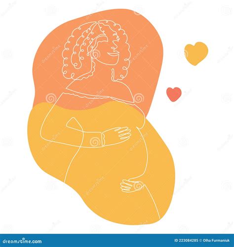 Hand Drawn Pregnant African American Woman With Abstract Spots One Line Stylized Continuous