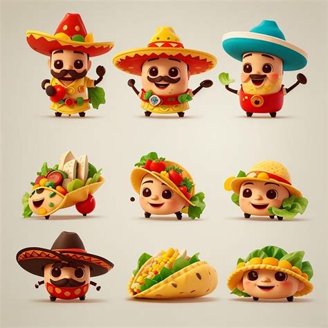 Premium Photo A Set Of Cute Taco Mascot Vector Icon Illustration