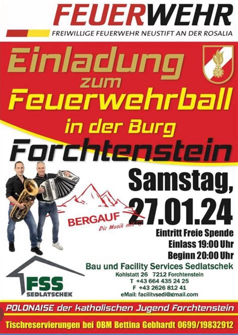 Einladung Zum Feuerwehrball 2024 FF Neustift A D Rosalia