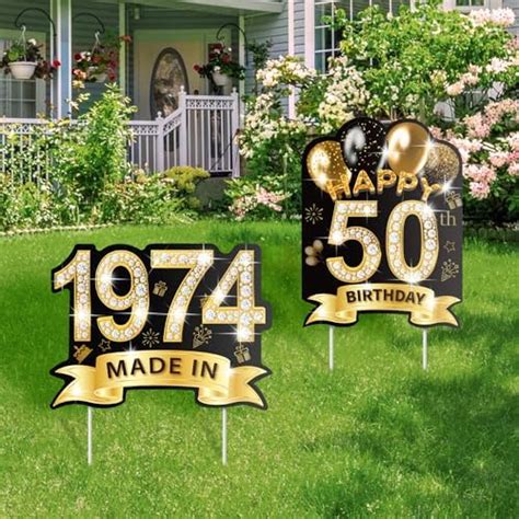 2pcs 50th Birthday Yard Sign Decorations With Stakes