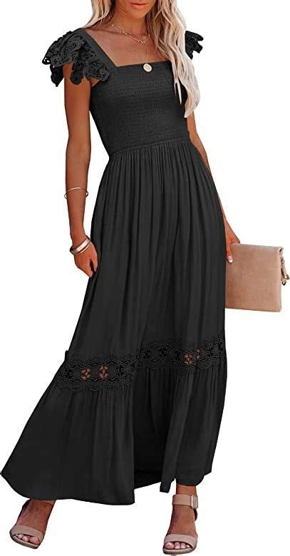 Ferlema Womens Summer Boho Lace Strap Sleeveless Square Neck Ruffle A