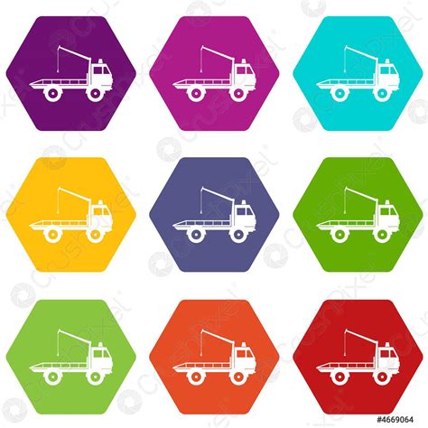 Car Towing Truck Icon Set Color Hexahedron Stock Vector