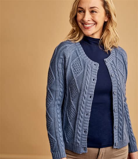 Storm Blue Womens Cable Button Cardigan Woolovers Au