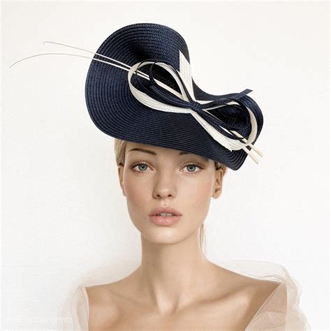 Navy Blue Derby Hat Navy Blue Wedding Hat Straw Fascinator Navy Kentucky Derby Hat Blue And