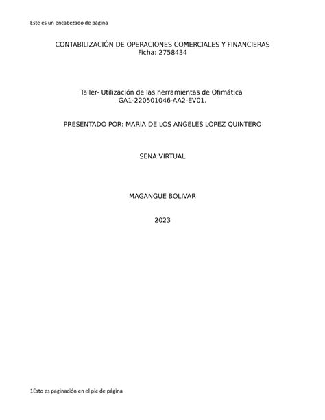 Taller ofimatica Este es un encabezado de página CONTABILIZACIÓN DE