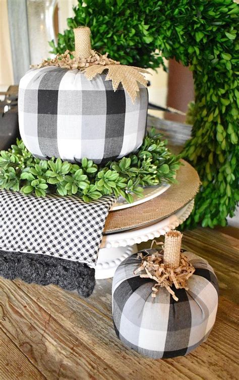 Buffalo Checked Pumpkins Black Fabric Pumpkin Plaid Pumpkins Farmhouse Style Pumpkin Black