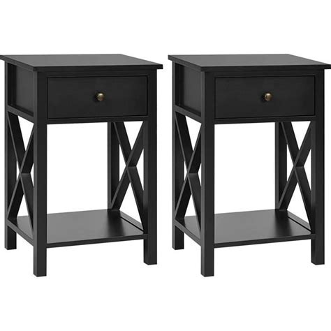 GIANTEX Lot de 2 Tables de Chevet avec Tiroir 2 Étagères Table de Nuit