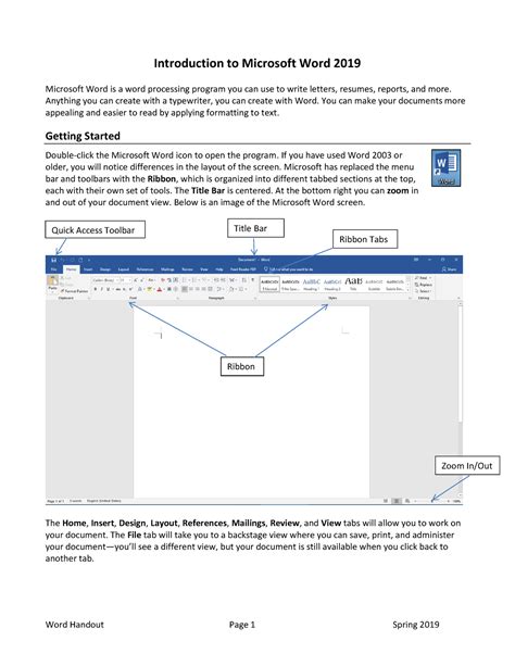 Word Handout Spring 2019 054838 Introduction To Microsoft Word 2019