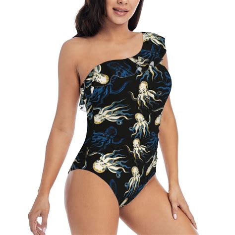 Picia Octopus 1 Pattern Women's One Piece Swimsuits,One Shoulder