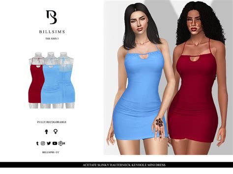 The Sims Resource Acetate Slinky Halterneck Keyhole Mini Dress