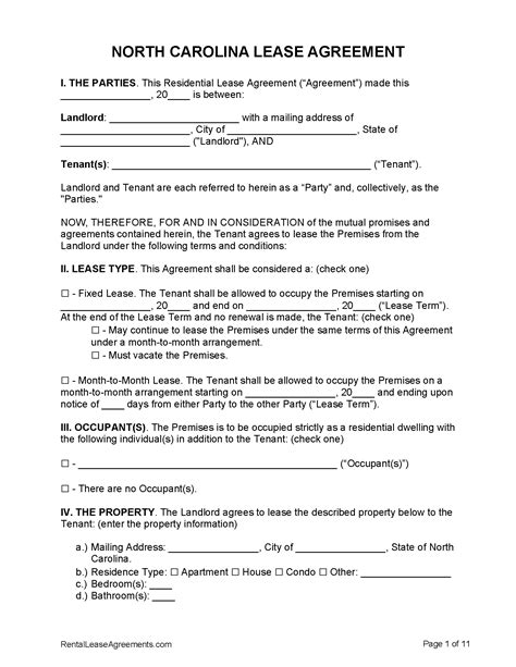 Free North Carolina Residential Lease Agreement Pdf