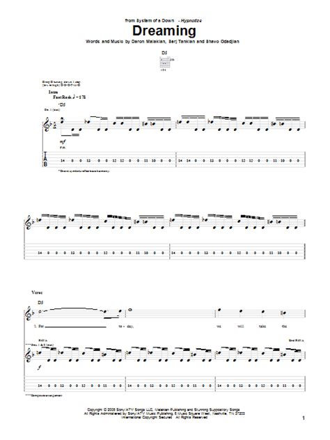 Dreaming Sheet Music | System Of A Down | Guitar Tab