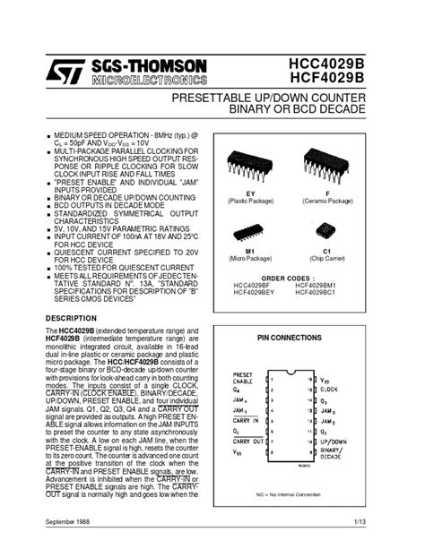 Hcf B Datasheet Pdf Binary Or Bcd Decade Presettable Up Down Counter