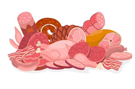 Premium Vector Cartoon Fresh Meat Products Compositions In Flat Style