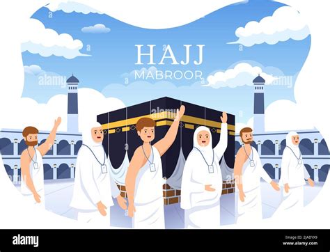 Hajj Or Umrah Mabroor Cartoon Illustration With People Character And