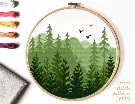 Landscape Modern Cross Stitch Pattern Forest Counted Cross Etsy Uk