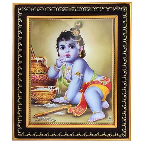 Puja N Pujari Bal Gopal Krishna Eating Butter Photo Frame For Wall