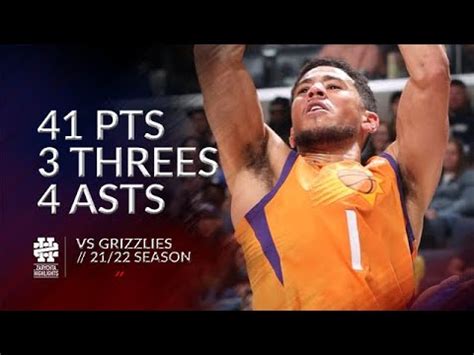 Devin Booker 41 Pts 3 Threes 4 Asts Vs Grizzlies 21 22 Season YouTube